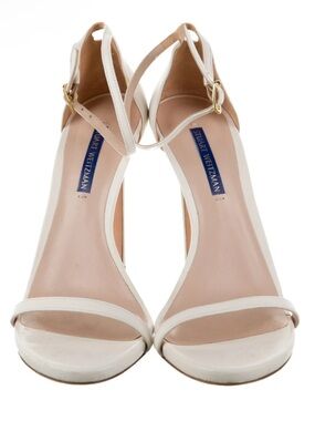 Stuart Weitzman Cream White Leather Ankle-Strap Heels
